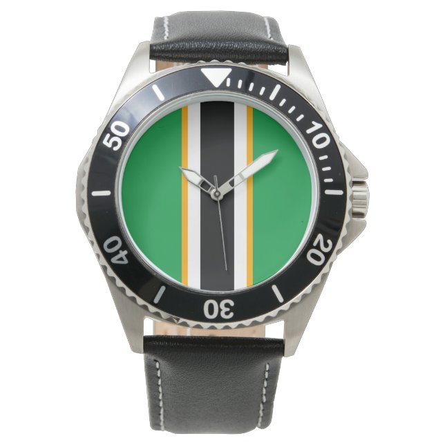 Hellgrüne, Schwarz-weiß gelbe Streifen Armbanduhr (Vorderseite)