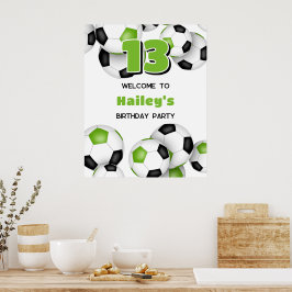 hellgrüne schwarze Fußballbälle Geburtstagsparty Poster