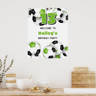 hellgrüne schwarze Fußballbälle Geburtstagsparty Poster