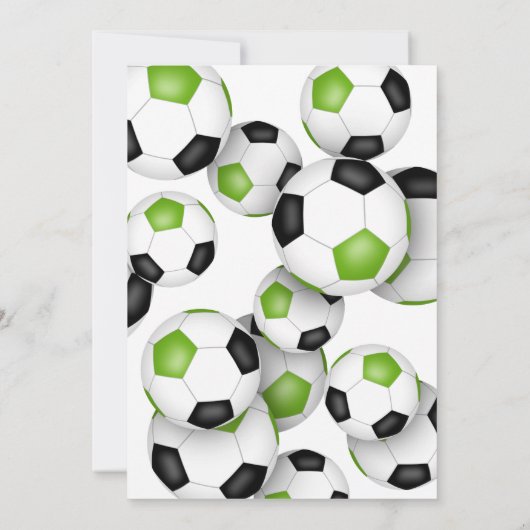 hellgrüne schwarze Fußballbälle Kindergeburtstag Einladung (Rückseite)