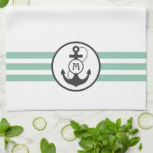 Hellgrüne Streifen mit Anker-Monogramm Handtuch (Gefaltet)
