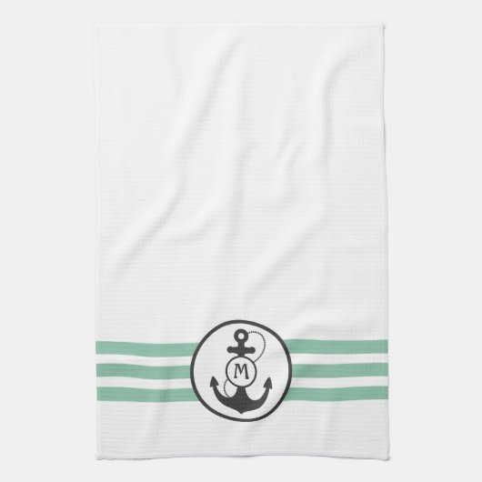Hellgrüne Streifen mit Anker-Monogramm Handtuch (Vertikal)