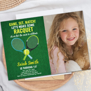 Hellgrüne und blaue Tennis zum Geburtstag Einladun Einladung