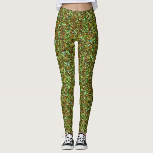 Hellgrüne und braune Glitzer Textur Leggings (Vorderseite)