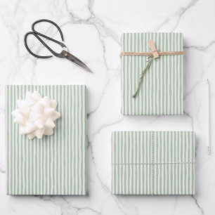 Hellgrüne und elfenbeinfarbene unregelmäßige Strei Geschenkpapier Set