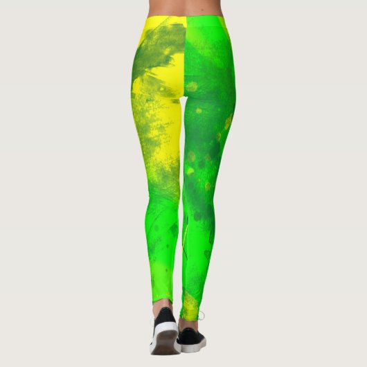 Hellgrüne und gelbe Grunge Leggings (Rückseite)