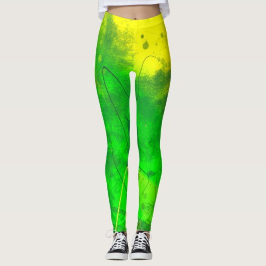 Hellgrüne und gelbe Grunge Leggings (Vorderseite)