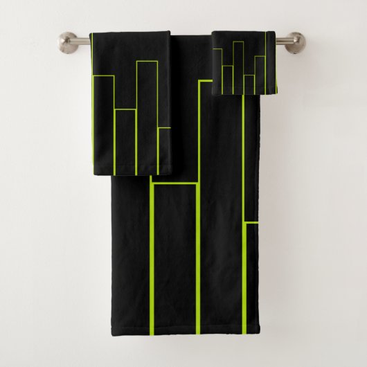 Hellgrüne und schwarze Rechtecke Badhandtuch Set (Insitu)