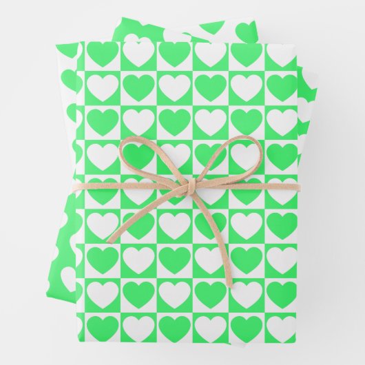 Hellgrüne und weiße Herzen Geschenkpapier Set (Beispiel)