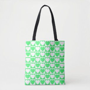 Hellgrüne und weiße, mit Herz bedeckte Tasche