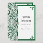 Hellgrüne und weiße Spitze Traditionelle Hochzeit Einladung (Vorne/Hinten)