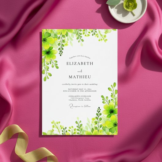 Hellgrüne üppige botanische Hochzeit Einladung