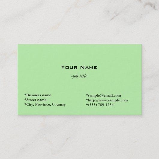 Hellgrüne Visitenkarte (Vorderseite)