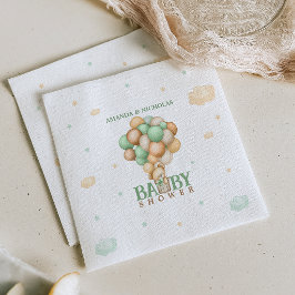 Hellgrüner Bär im Heißluftballon Babydusche Serviette