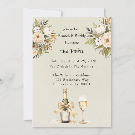 Hellgrüner Champagner Brunch & Bubbly Einladung (Vorderseite)