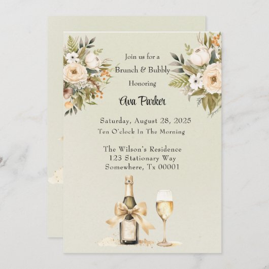 Hellgrüner Champagner Brunch & Bubbly Einladung (Vorne/Hinten)