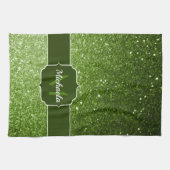 Hellgrüner falscher Glitter funkelt Monogramm Geschirrtuch (Horizontal)