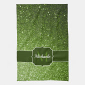 Hellgrüner falscher Glitter funkelt Monogramm Geschirrtuch (Vertikal)