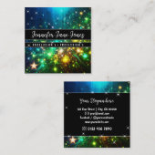 Hellgrüner Galaxienebel Glitzer Regensterne Quadratische Visitenkarte (Vorne/Hinten)