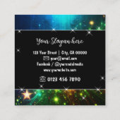 Hellgrüner Galaxienebel Glitzer Regensterne Quadratische Visitenkarte (Rückseite)