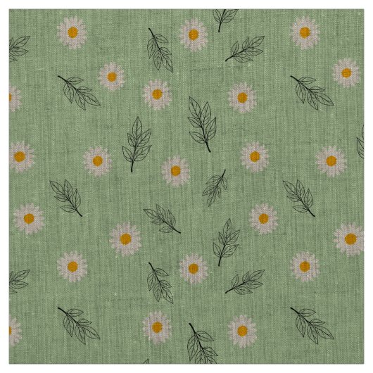 Hellgrüner Gänseblümchen-Botanik-Naturleinenstoff Stoff (Muster)