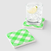 Hellgrüner Gingham Checked Square Untersetzer (Seitenansicht)
