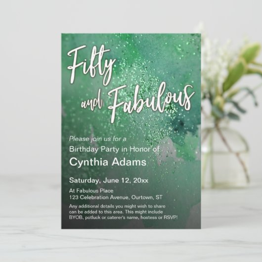 Hellgrüner Glitzer 50 und fabelhaft Einladung (Stehend Vorderseite)