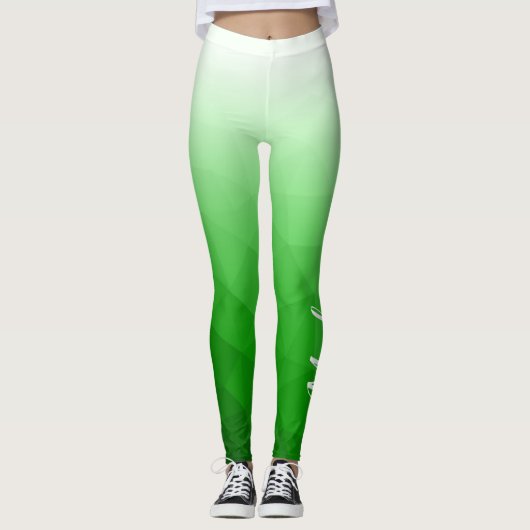 Hellgrüner Gradient Geometry Mesh-Mustername Leggings (Vorderseite)