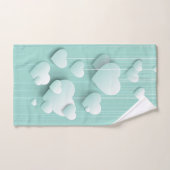 Hellgrüner Hintergrund mit 3D-weißen Herzen Badhandtuch Set (Handtuch)