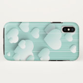 Hellgrüner Hintergrund mit 3D-weißen Herzen Case-Mate iPhone Hülle (Rückseite (Horizontal))