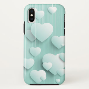 Hellgrüner Hintergrund mit 3D-weißen Herzen Case-Mate iPhone Hülle