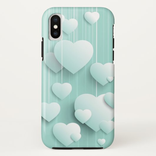 Hellgrüner Hintergrund mit 3D-weißen Herzen Case-Mate iPhone Hülle (Rückseite)