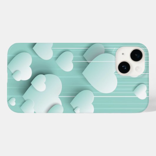 Hellgrüner Hintergrund mit 3D-weißen Herzen Case-Mate iPhone Hülle (Rückseite (Horizontal))