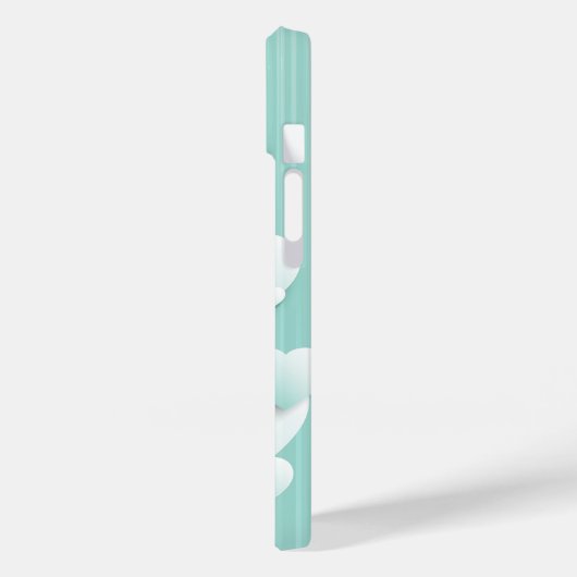 Hellgrüner Hintergrund mit 3D-weißen Herzen Case-Mate iPhone Hülle (Rückseite / Links)