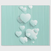 Hellgrüner Hintergrund mit 3D-weißen Herzen Geschenkpapier (Flach)
