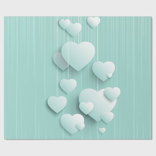 Hellgrüner Hintergrund mit 3D-weißen Herzen Geschenkpapier (Flach)