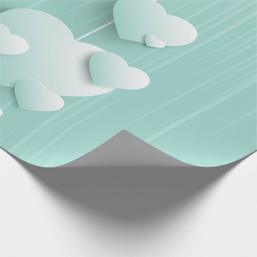 Hellgrüner Hintergrund mit 3D-weißen Herzen Geschenkpapier (Ecke)