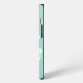 Hellgrüner Hintergrund mit 3D weißen Herzen iPhone Hülle (Linke Seite)