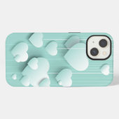 Hellgrüner Hintergrund mit 3D weißen Herzen iPhone Hülle (Rückseite (Horizontal))