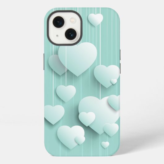 Hellgrüner Hintergrund mit 3D weißen Herzen iPhone Hülle (Rückseite)