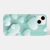 Hellgrüner Hintergrund mit 3D-weißen Herzen iPhone Hülle (Rückseite (Horizontal))