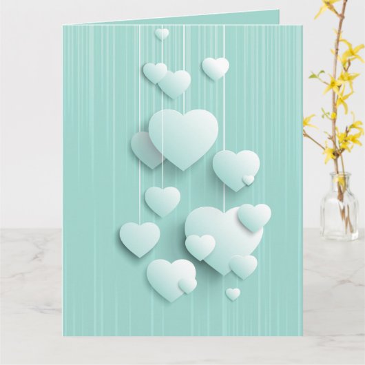 Hellgrüner Hintergrund mit 3D-weißen Herzen Karte (Gelbe Blume)