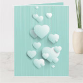 Hellgrüner Hintergrund mit 3D-weißen Herzen Karte (Vorderseite)