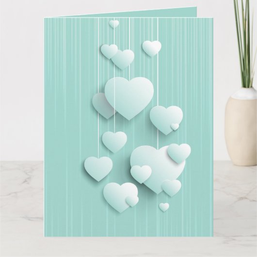 Hellgrüner Hintergrund mit 3D-weißen Herzen Karte (Vorderseite)