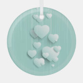 Hellgrüner Hintergrund mit 3D-weißen Herzen Ornament Aus Glas (Vorderseite)