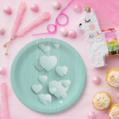 Hellgrüner Hintergrund mit 3D-weißen Herzen Pappteller (Party)