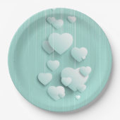 Hellgrüner Hintergrund mit 3D-weißen Herzen Pappteller (Vorderseite)