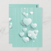 Hellgrüner Hintergrund mit 3D-weißen Herzen Postkarte (Vorne/Hinten)