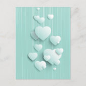 Hellgrüner Hintergrund mit 3D-weißen Herzen Postkarte (Vorderseite)