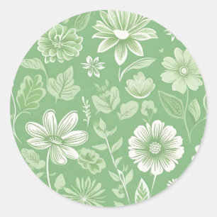 Hellgrüner Hintergrund mit Vintage-Blumen Runder Aufkleber